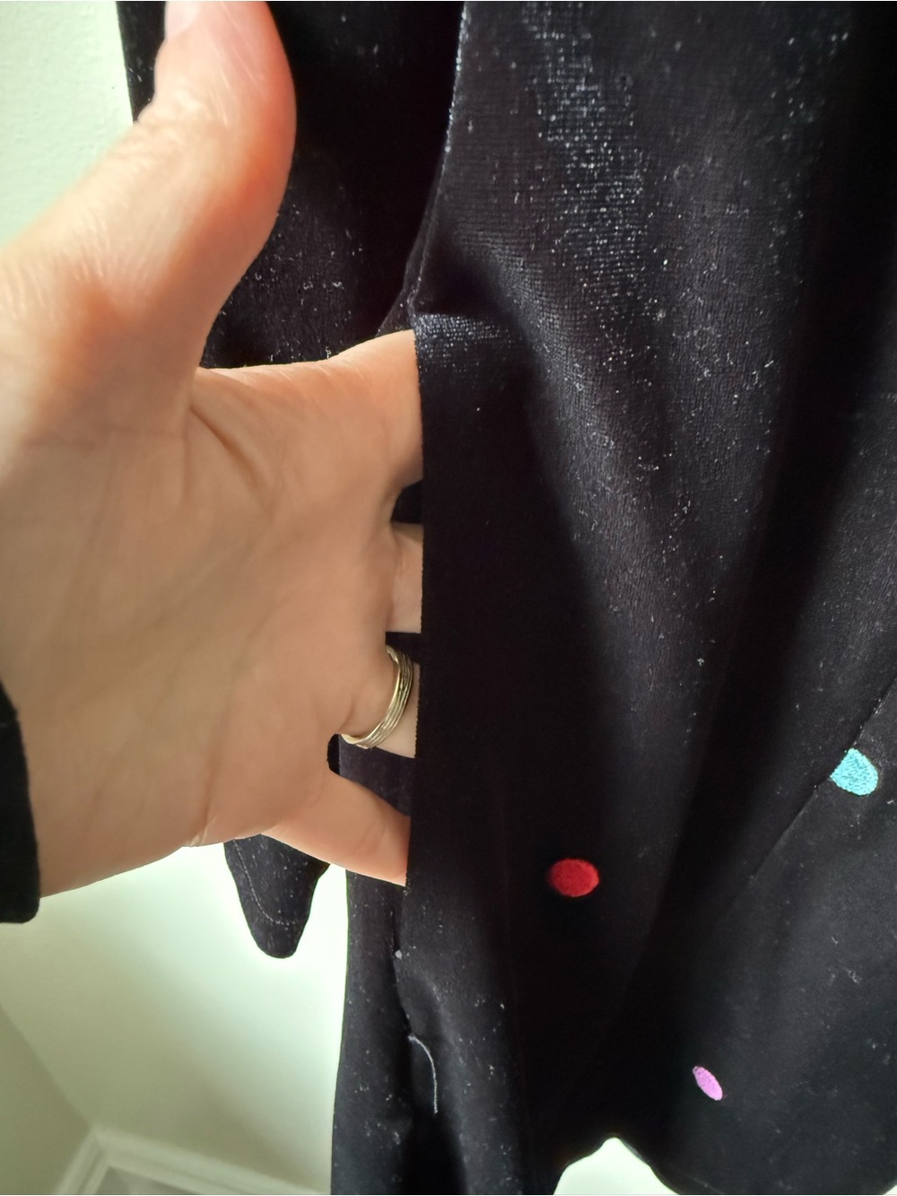 FARM‎ RIO Embroidered Velvet Mini Dress Polka Dot Retro Whimsy Black Rainbow M - Picture 9 of 10